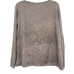 Annie Turbin Hand Dyed Watercolor Print Top Multi Taupe Sz 2 / Medium LS‎ Top